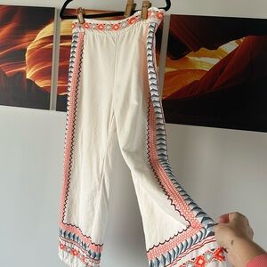 Anthropologie embroidered cream pants